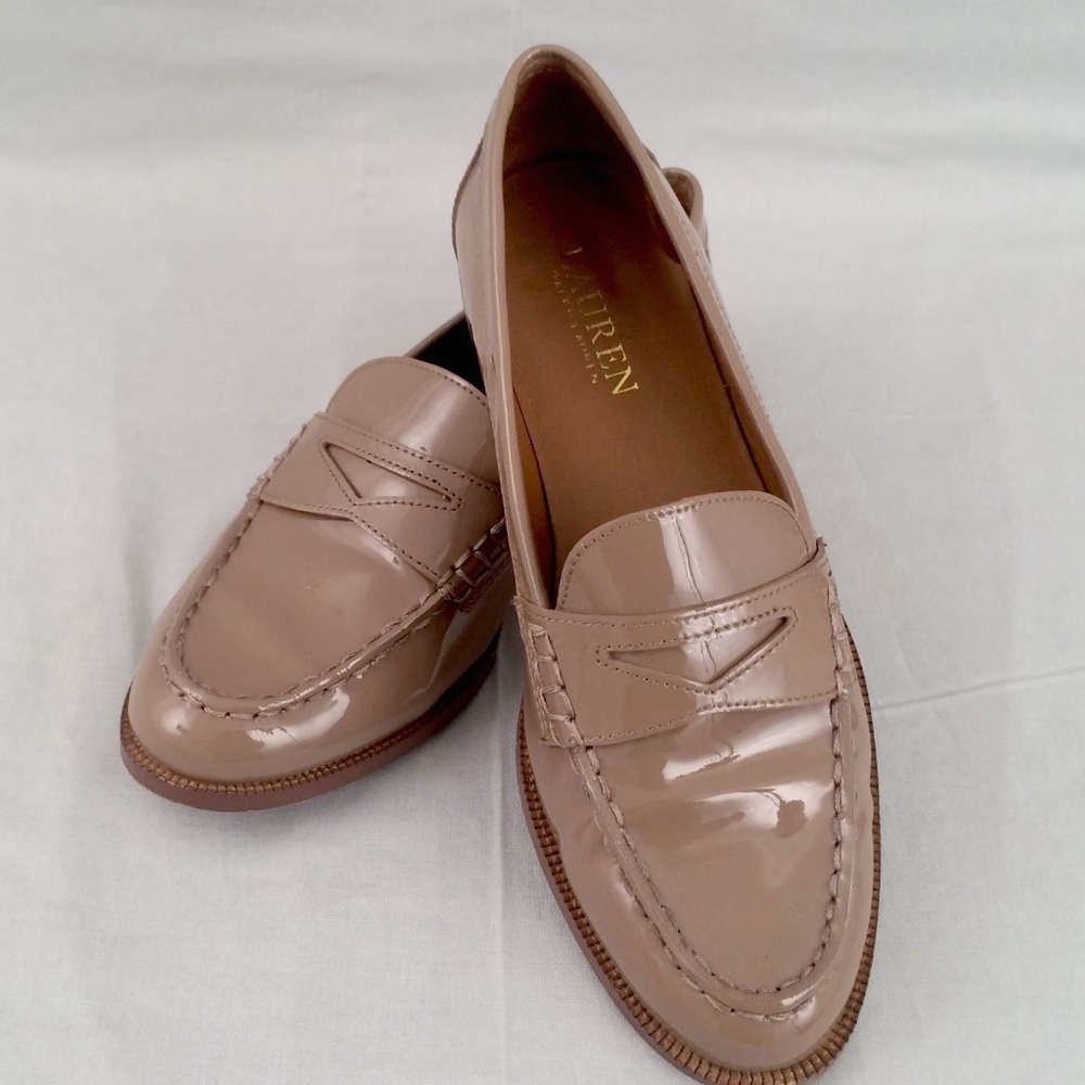 RALPH LAUREN Cappuccino Patent Leather Moccasins